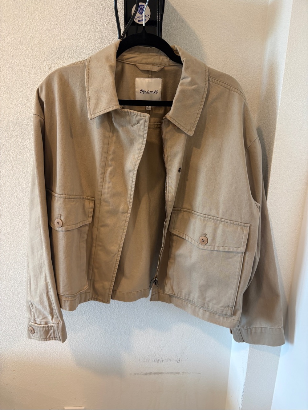Madewell Woolf Cropped Boxy Utility Jacket in Beige